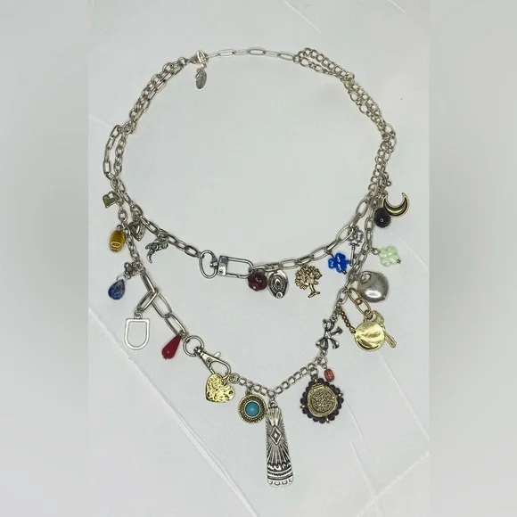 NWOT Free People Maxamillion World Traveler Charm Necklace Silver - Picture 3 of 10